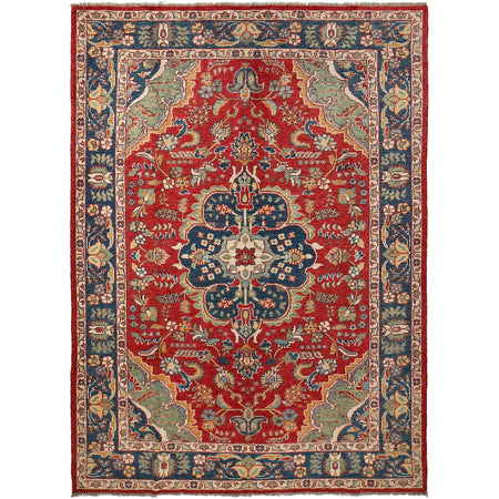 Heriz Area Rug Handmade Red Medallion 7x10 ft