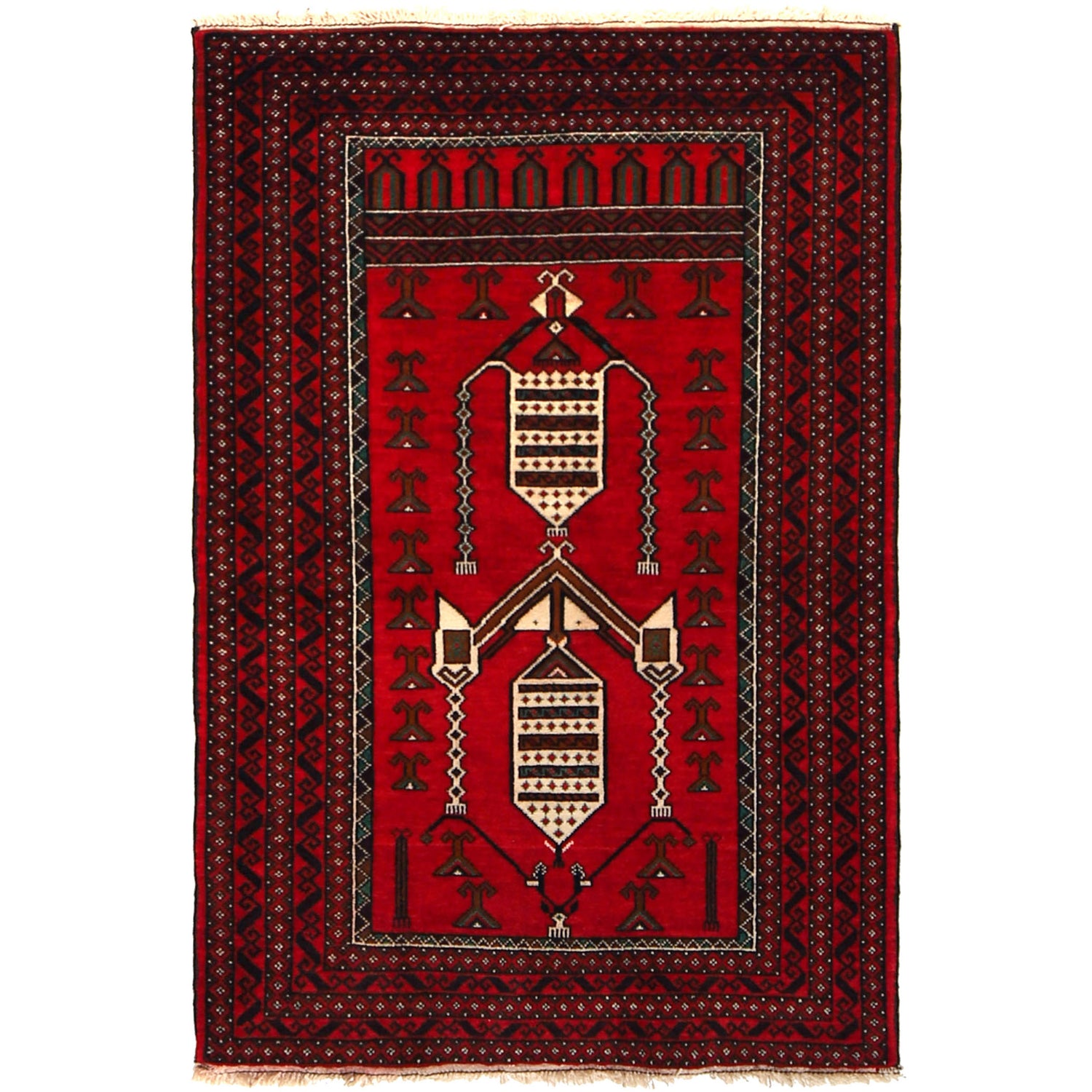 Baluchi Rug Handmade Red Geometric 3x5 ft