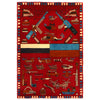 War Area Rug Handmade Red Riffle + Helicopter 3x5 ft