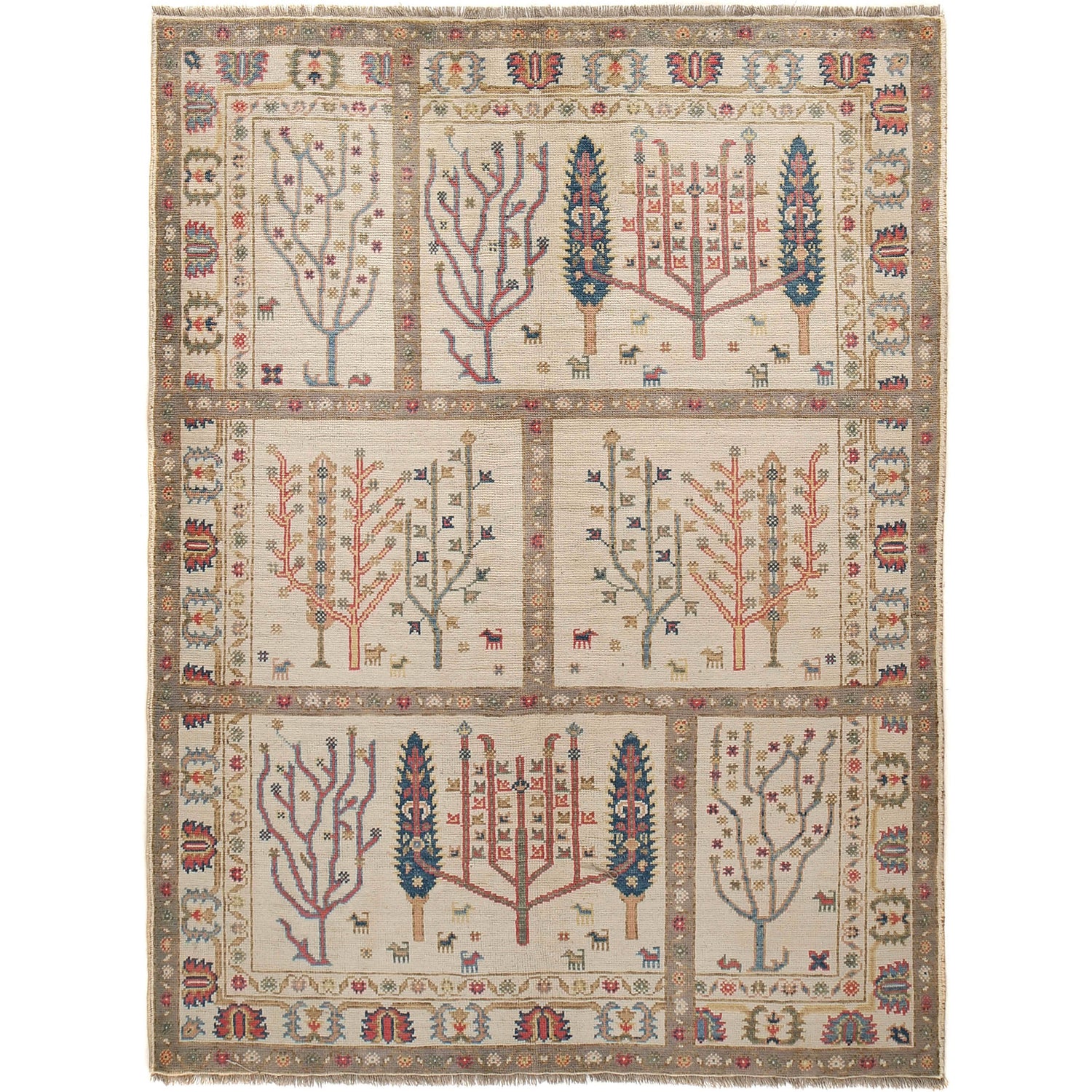 Tree Of Life Area Rug Handmade Beige Floral 5x8 ft