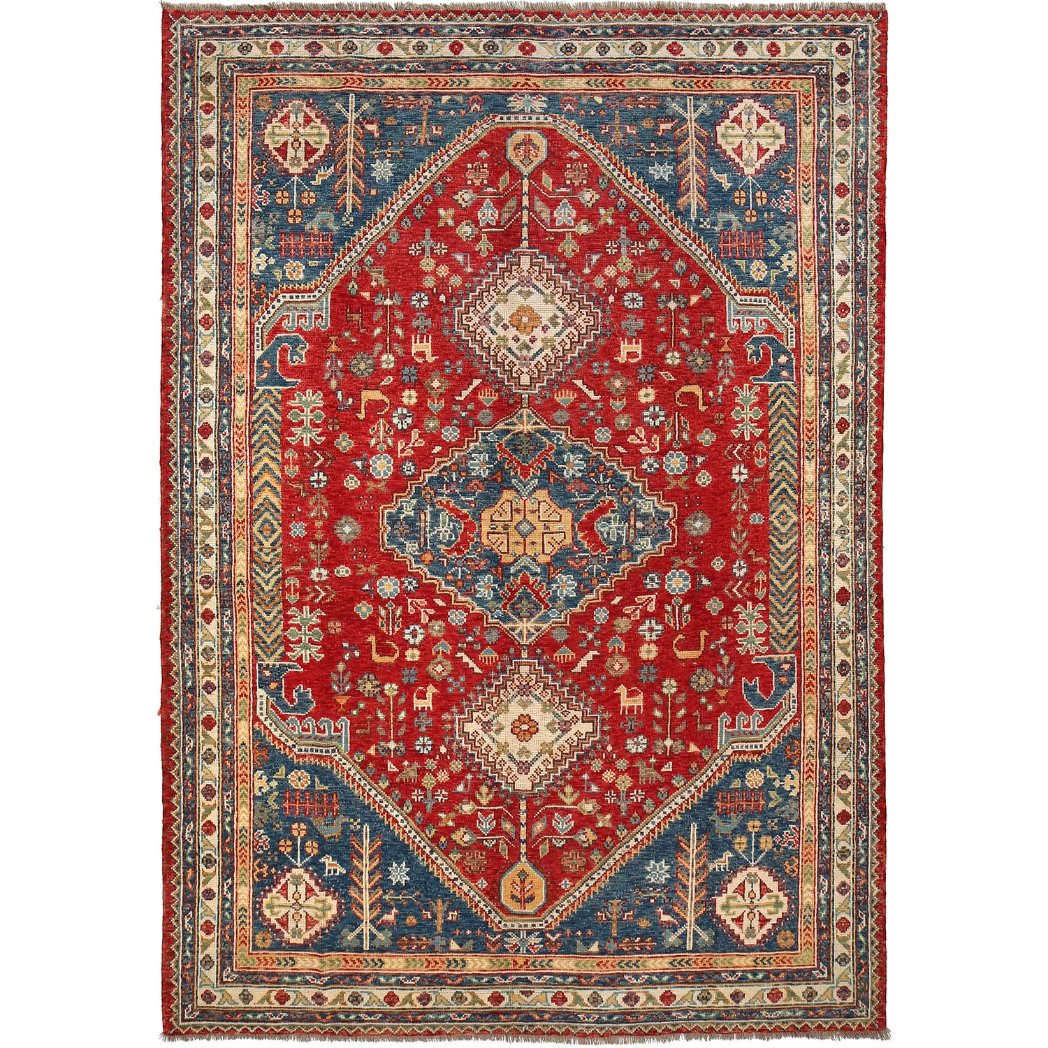 Shirazi Area Rug Handmade Red Medallion 7x10 ft