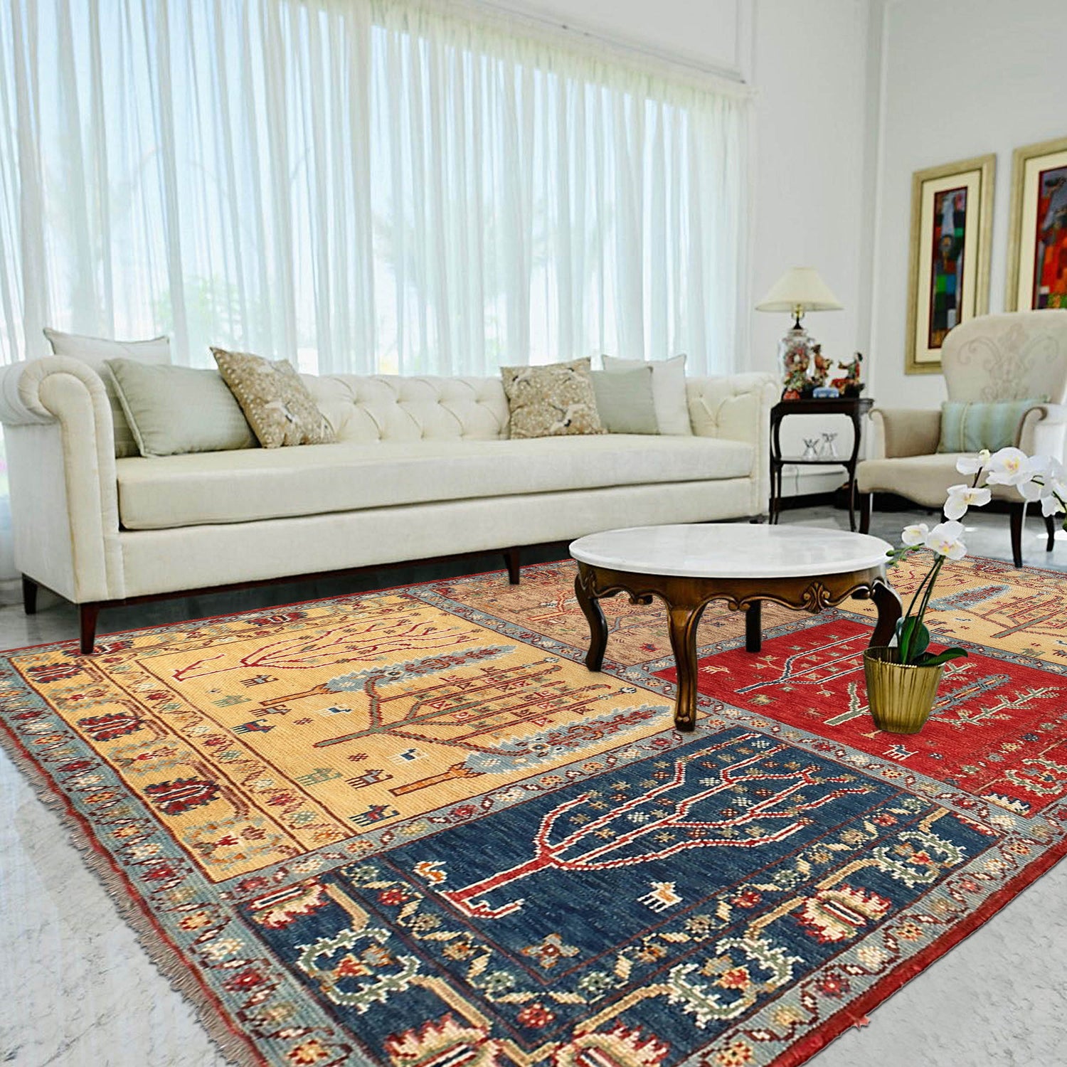 Tree Of Life Area Rug Handmade Multi Floral 5x8 ft