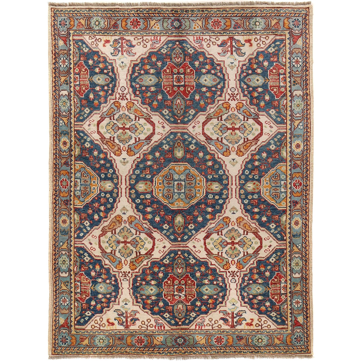 Patnoos Gul Area Rug Handmade Ivory Floral 5x8 ft