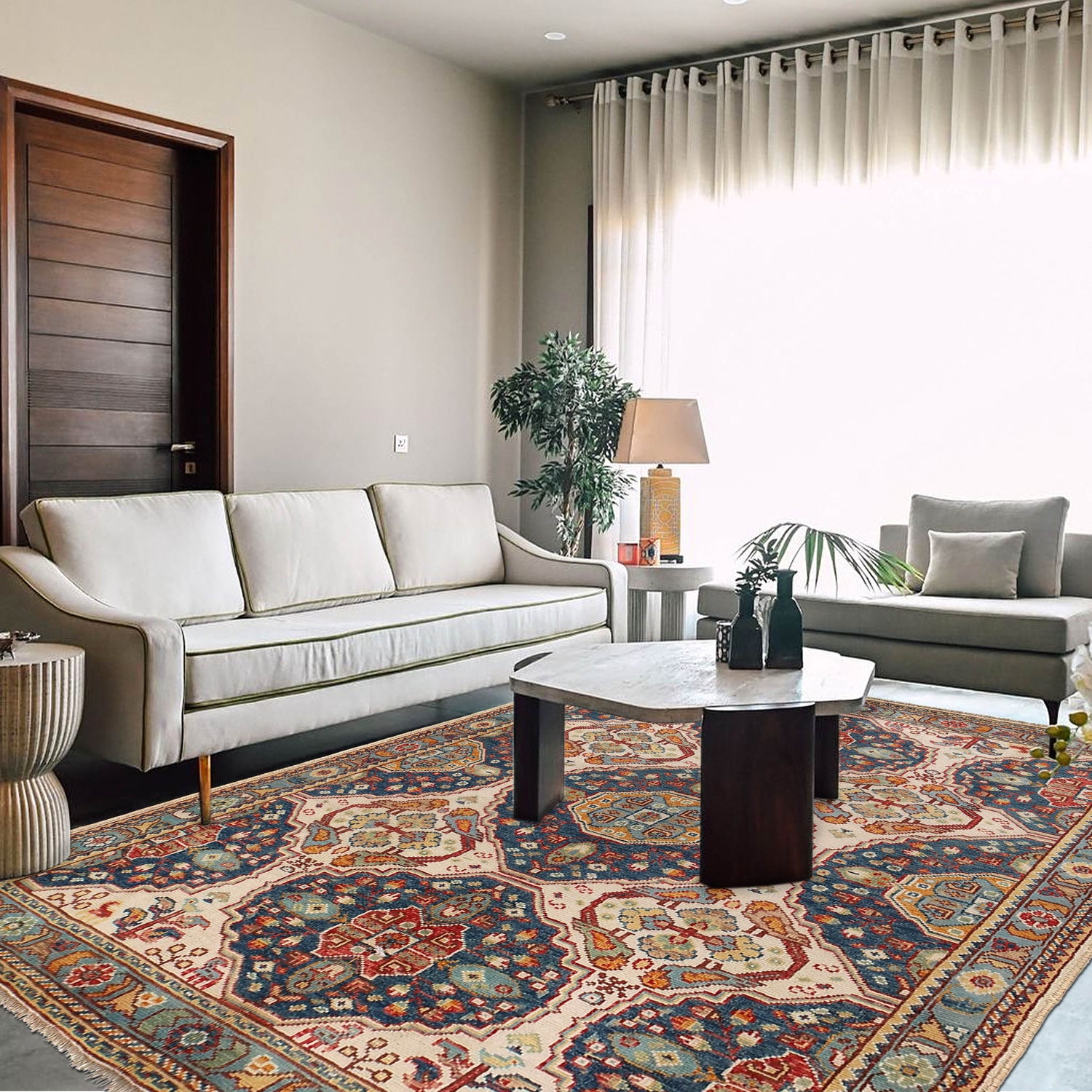 Patnoos Gul Area Rug Handmade Ivory Floral 5x8 ft