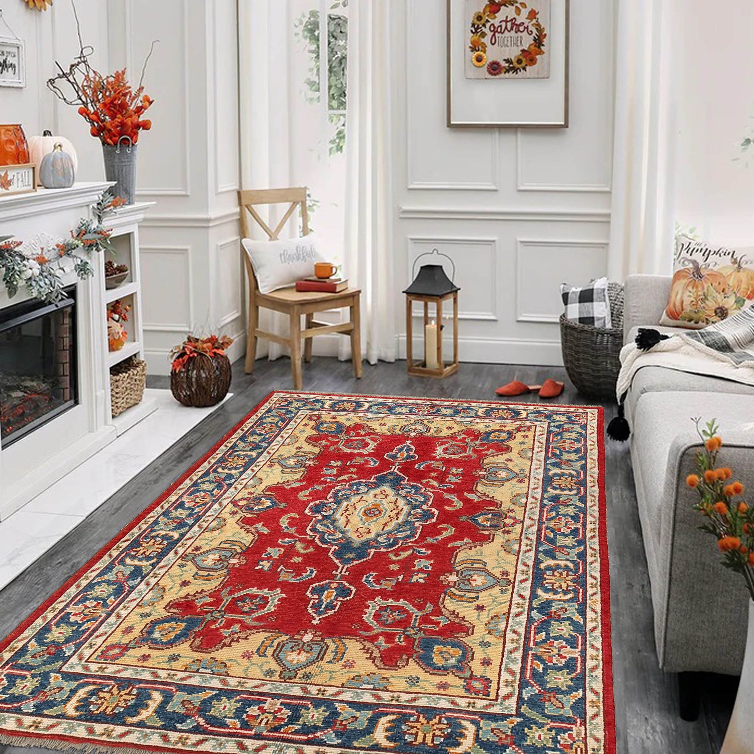 Heriz Area Rug Handmade Red Medallion 4x6 ft