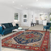 Heriz Area Rug Handmade Blue Medallion 7x10 ft