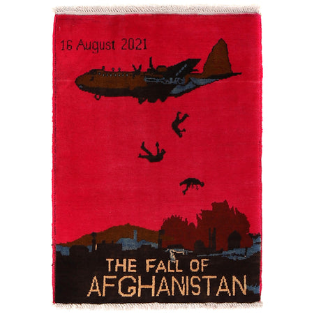 War Area Rug Handmade Pink Aeroplane 2 x 3 ft