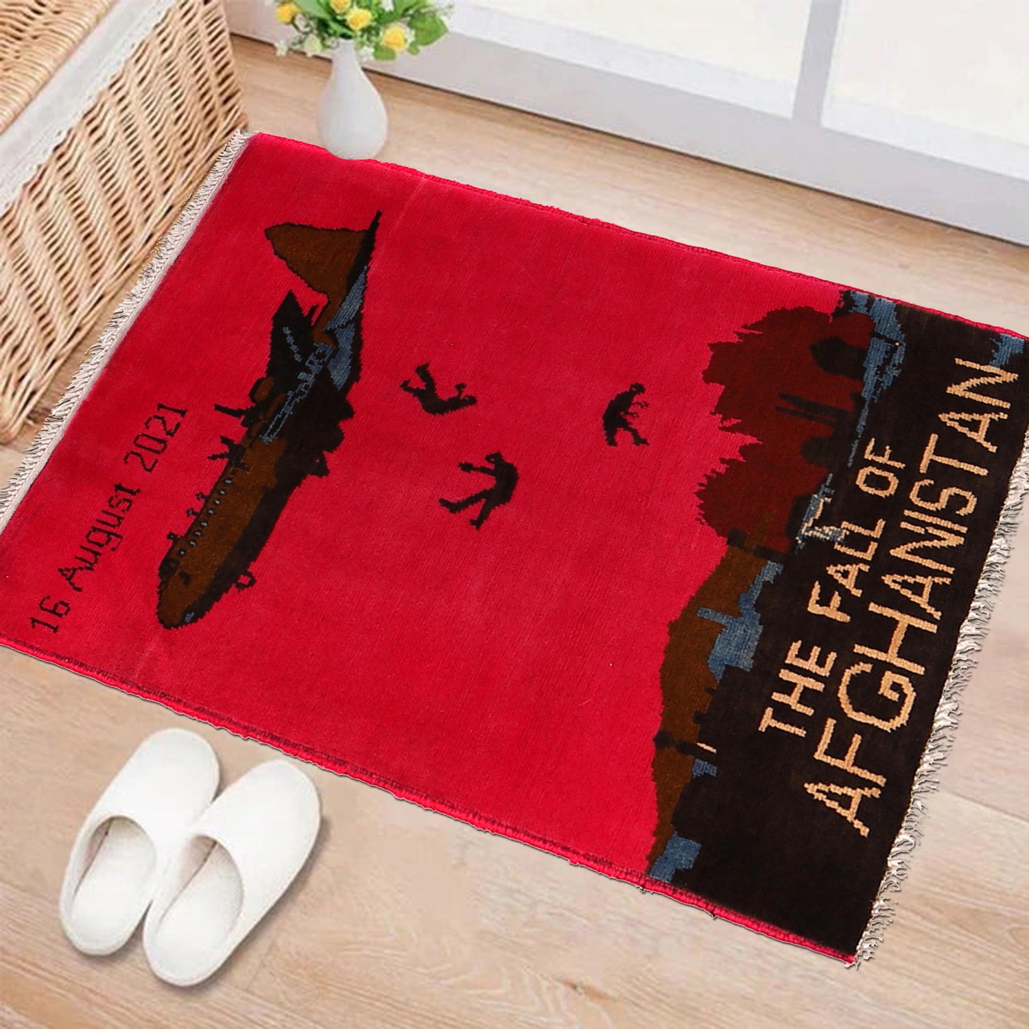 War Area Rug Handmade Pink Aeroplane 2 x 3 ft