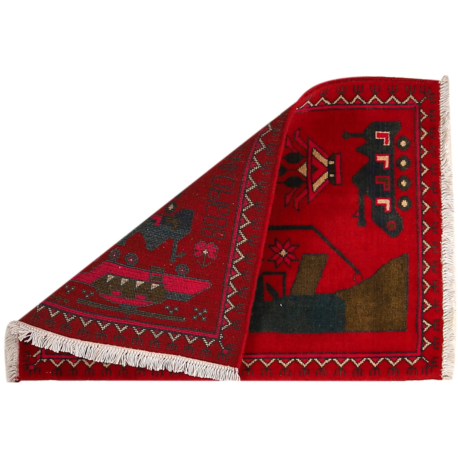 War Area Rug Handmade Red Rifle 2 x 3 ft