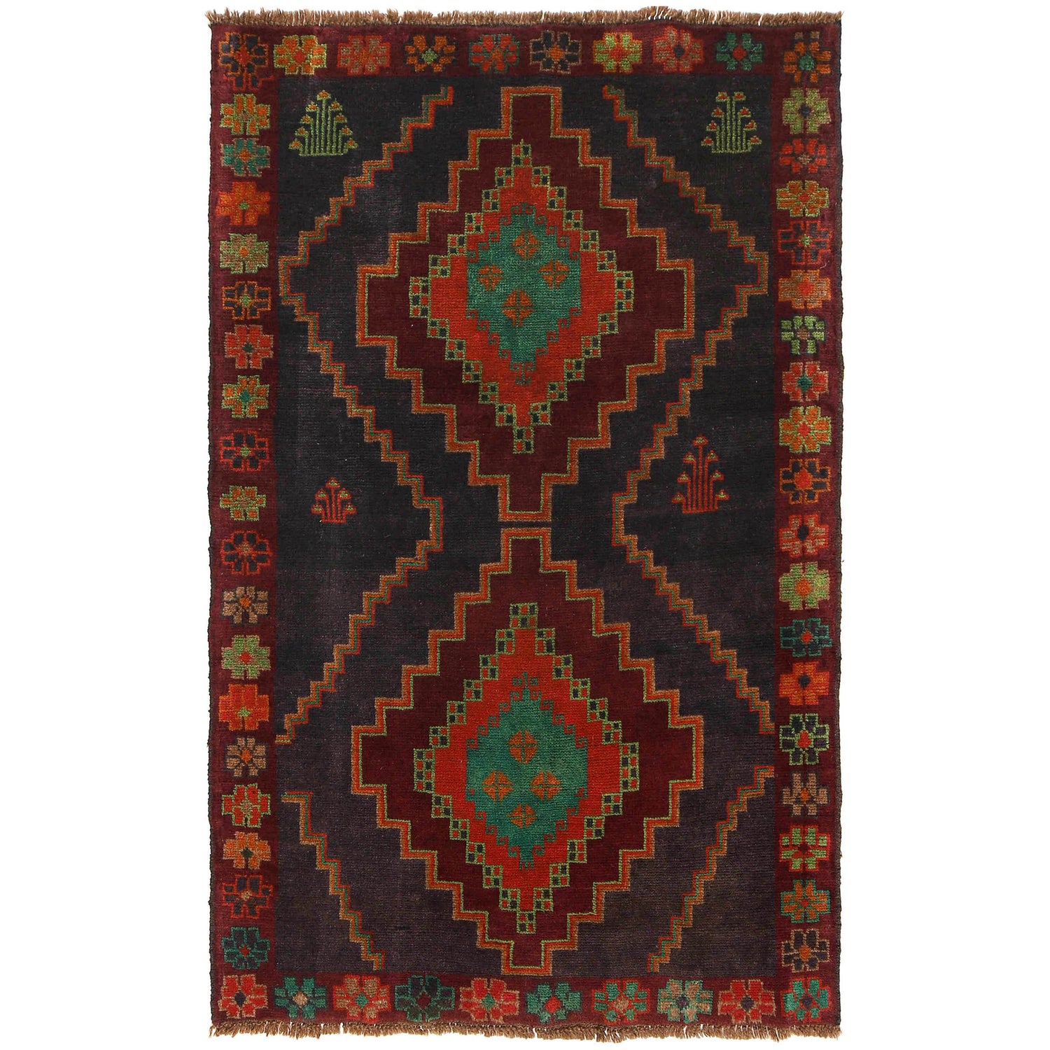 Baluchi Rug Handmade Black Geometric 4x6 ft