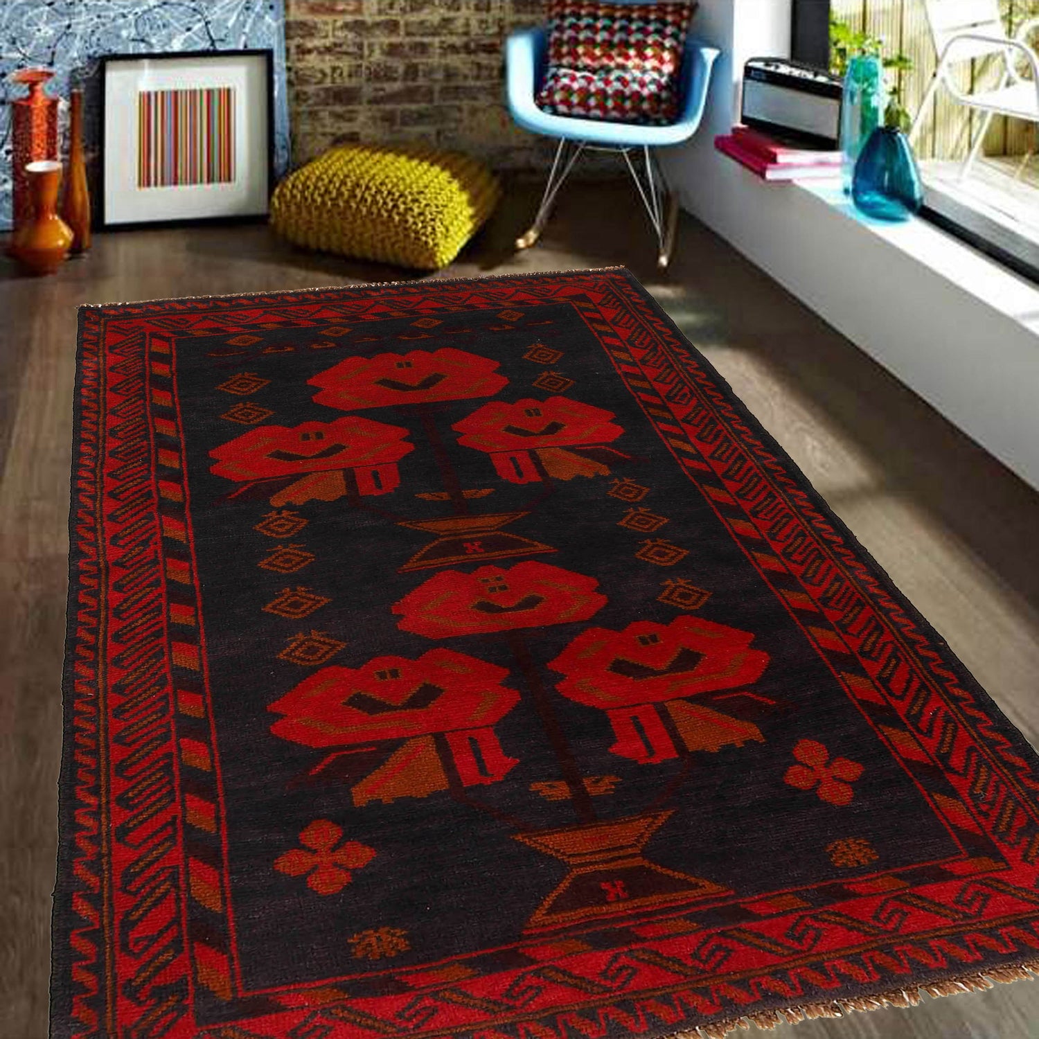 Baluchi Rug Handmade Multi Floral 4x6 ft