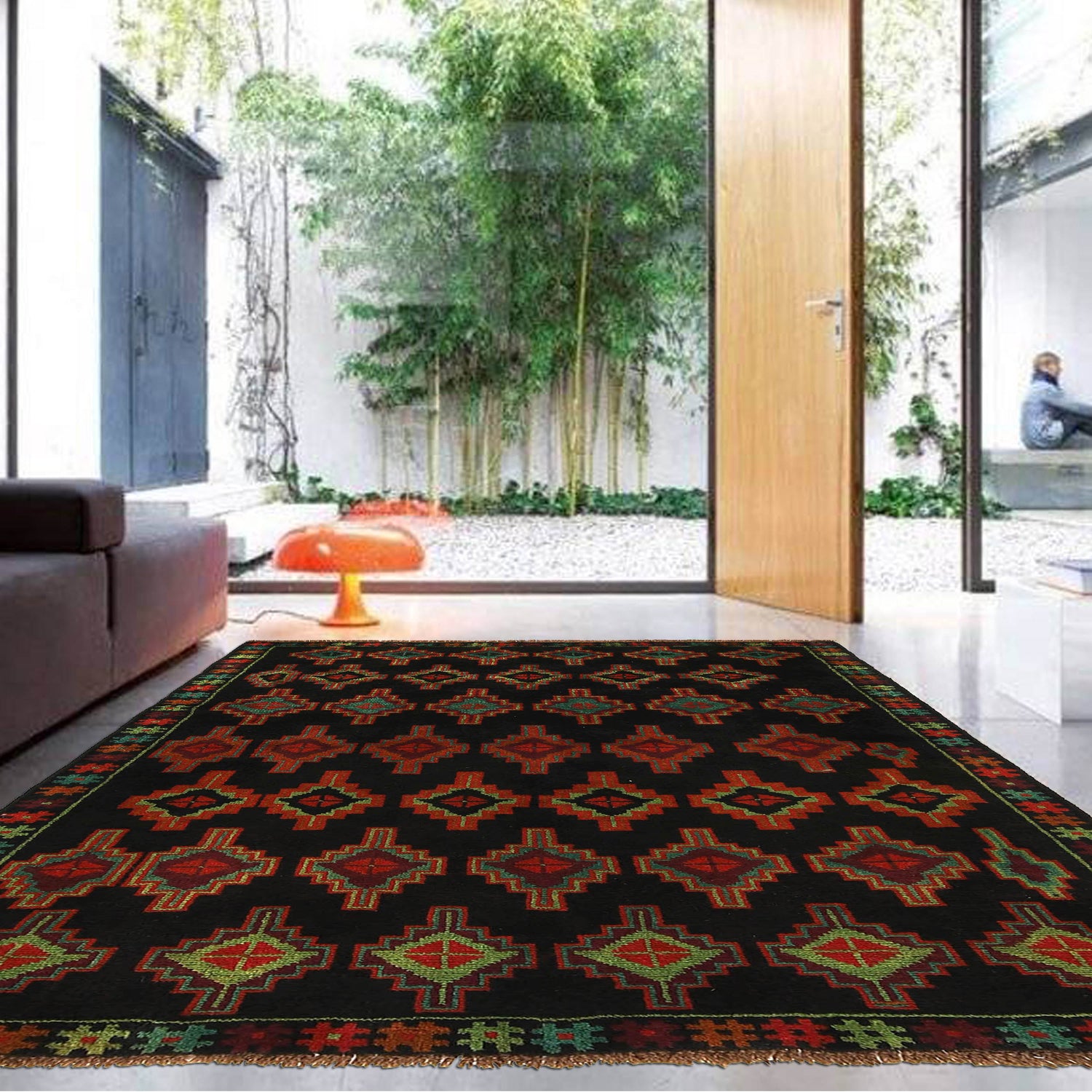 Baluchi Rug Handmade Black Floral 4x6 ft