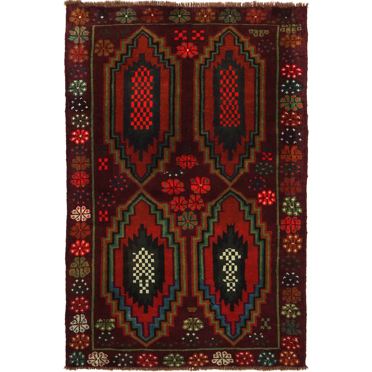 Baluchi Rug Handmade Brown Floral 4x6 ft