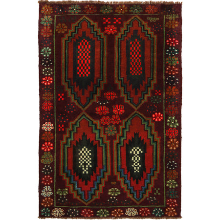Baluchi Rug Handmade Brown Floral 4x6 ft