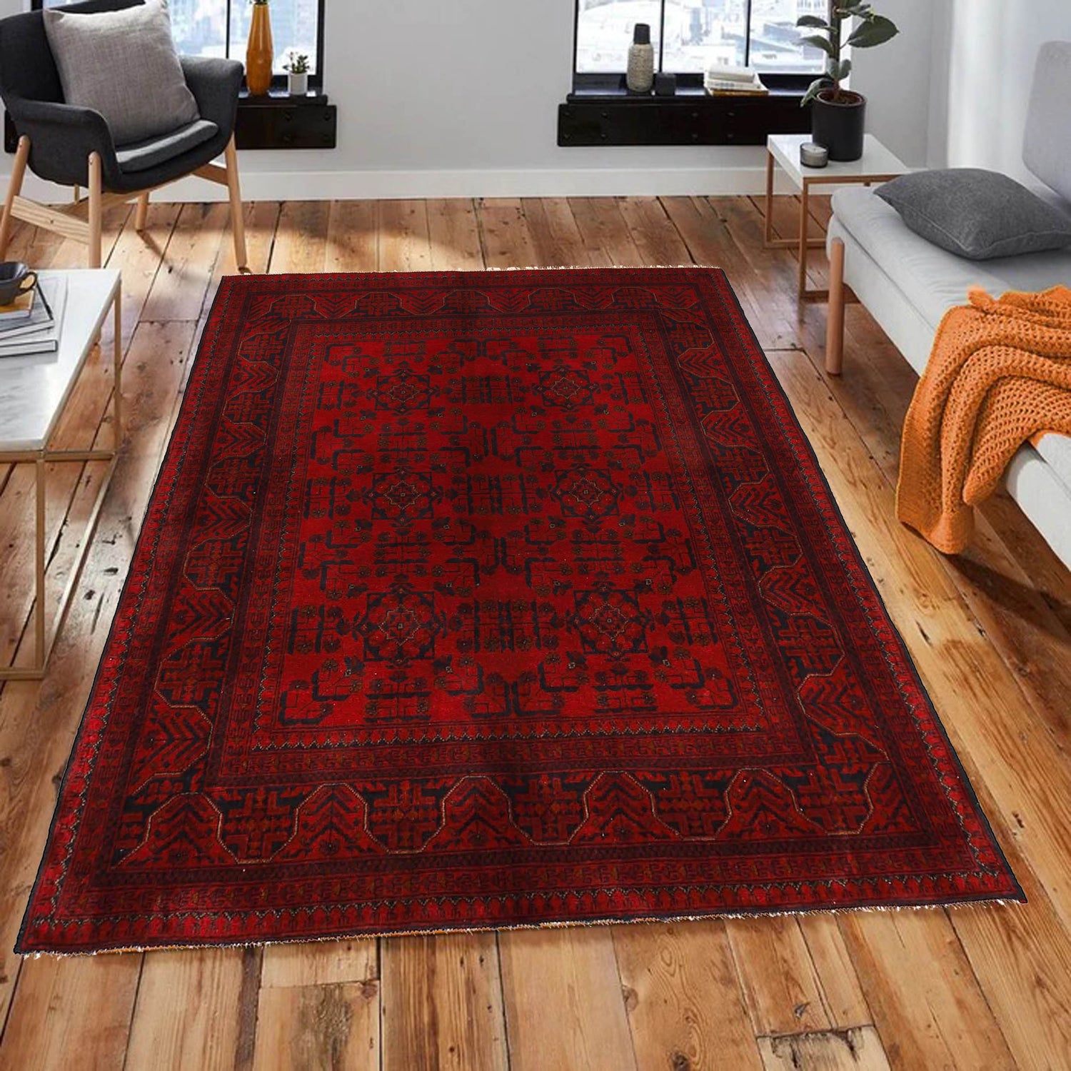 Khal Mohammadi Rug Handmade Red 4x7 ft