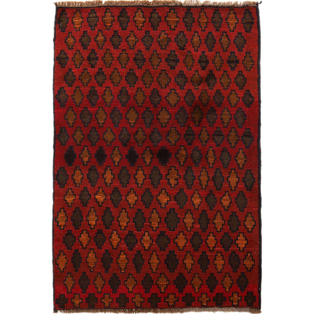 Baluchi Rug Handmade Red Geometric 3x5 ft