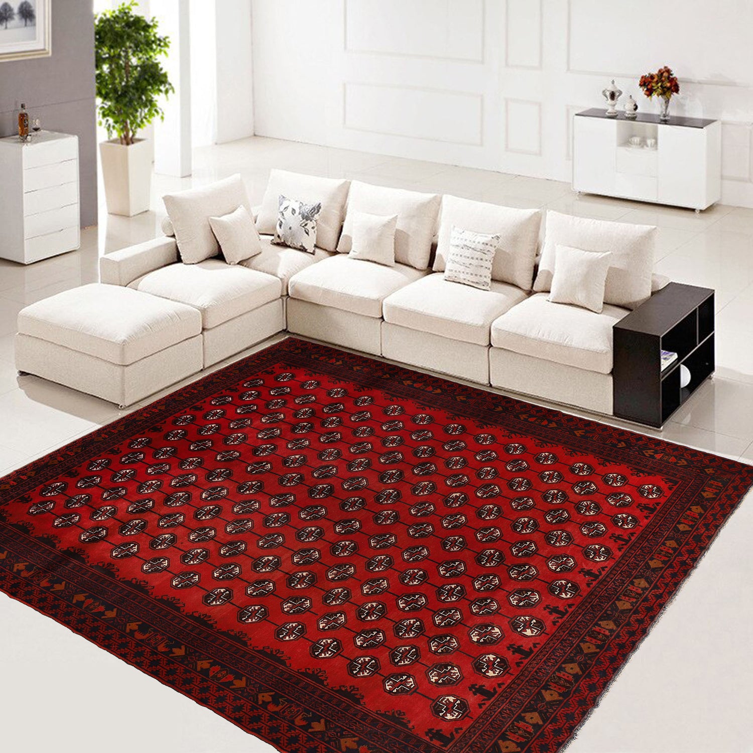 Bokhara Rug Handmade Deep Red Medallion 10x13 ft