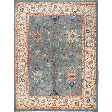 Oushak Area Rug Handmade Aqua Blue Floral 10x13 ft