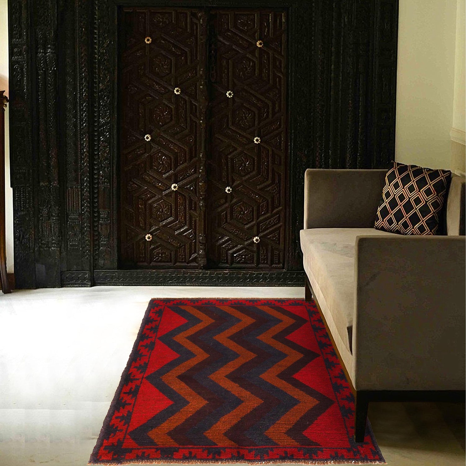 Baluchi Rug Handmade Multi Curvilinear 2x4 ft