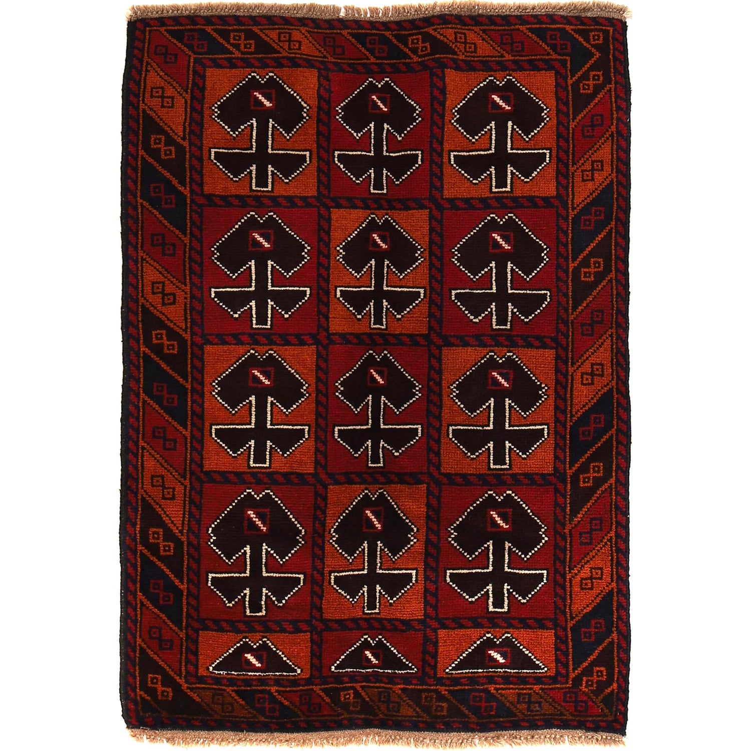 Baluchi Rug Handmade Multi Geometric 2x4 ft