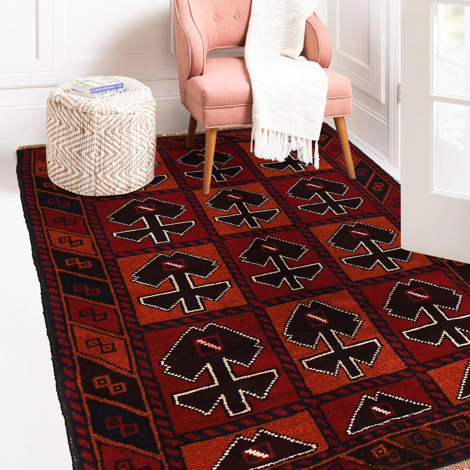 Baluchi Rug Handmade Multi Geometric 2x4 ft