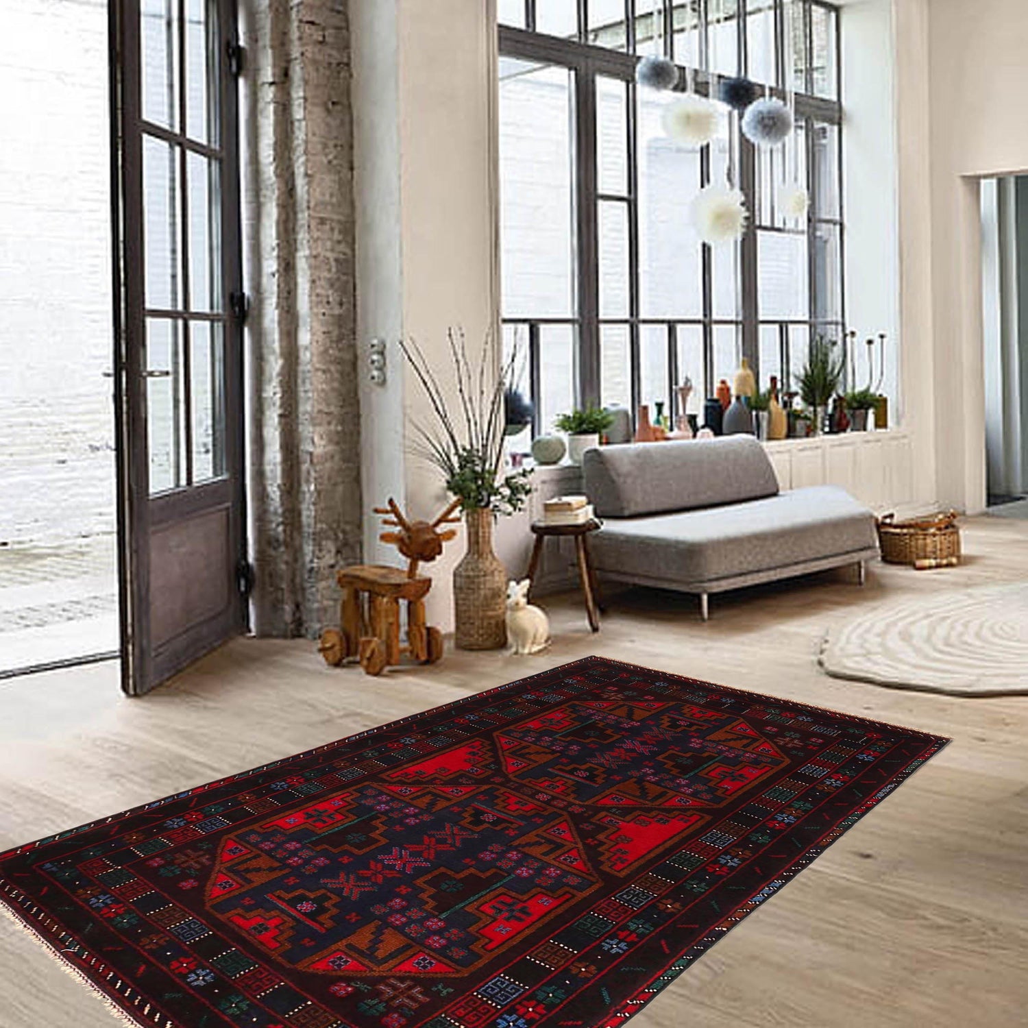 Baluchi Rug Handmade Multi Geometric 3x5 ft