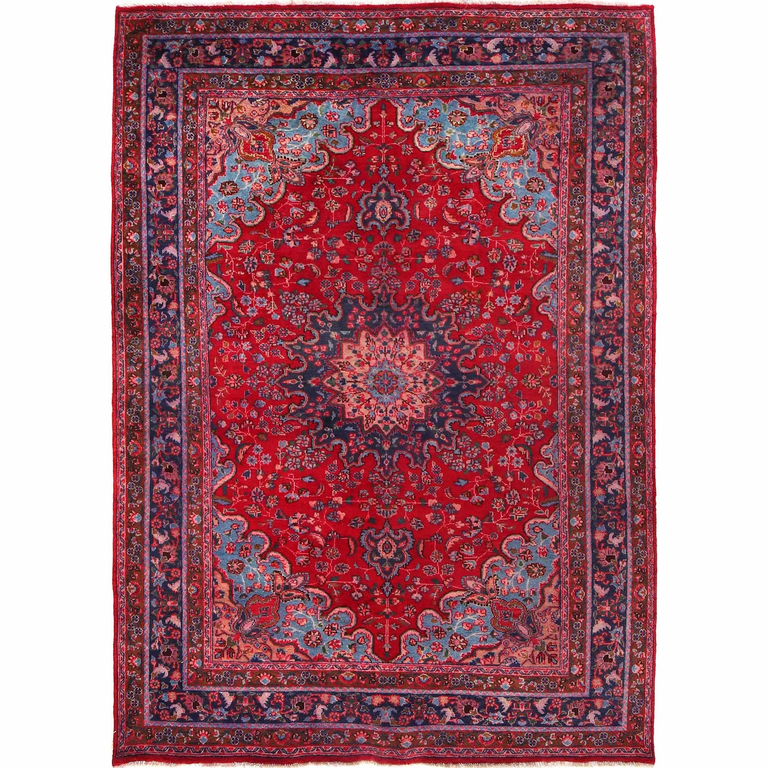 Kashan Area Rug Handmade Deep Red Medallion 7x10 ft