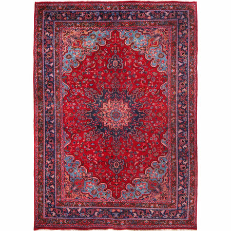 Kashan Area Rug Handmade Deep Red Medallion 7x10 ft