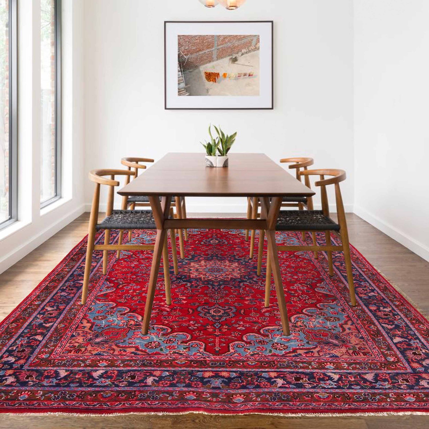 Kashan Area Rug Handmade Deep Red Medallion 7x10 ft