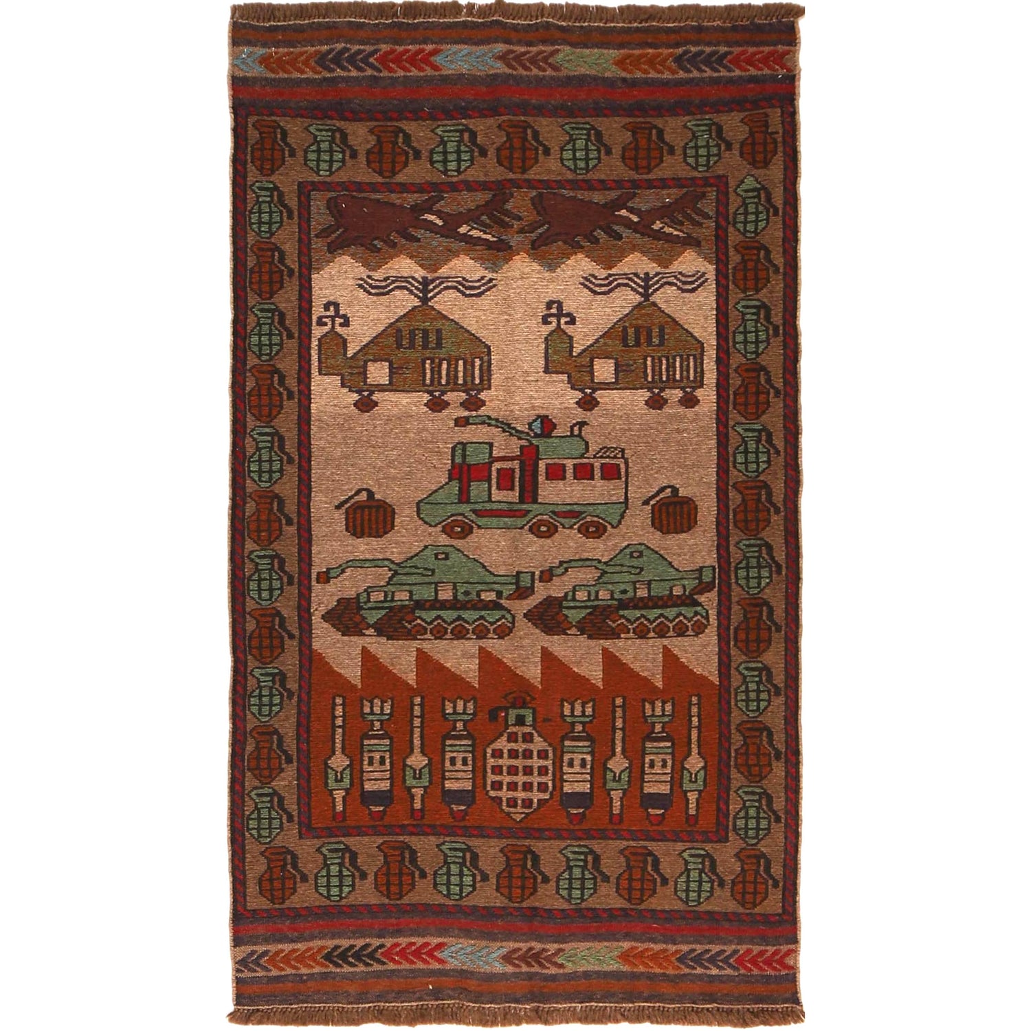 War Area Rug Handmade Multi Tank 2x4 ft