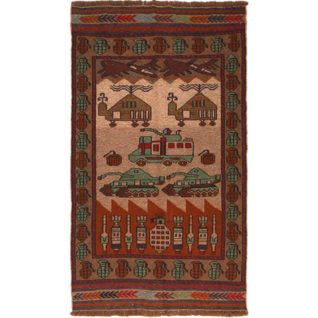 War Area Rug Handmade Multi Tank 2x4 ft