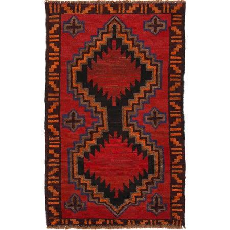 Baluchi Rug Handmade Red Geometric 3x5 ft