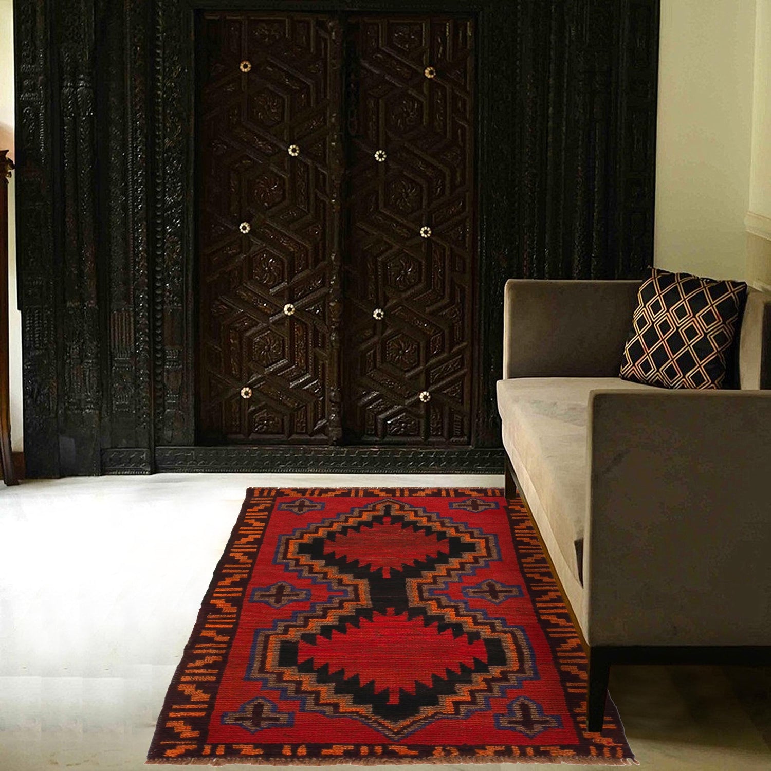 Baluchi Rug Handmade Red Geometric 3x5 ft