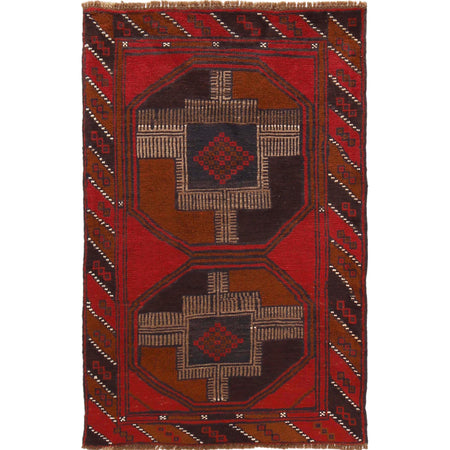 Baluchi Rug Handmade Red Geometric 3x5 ft