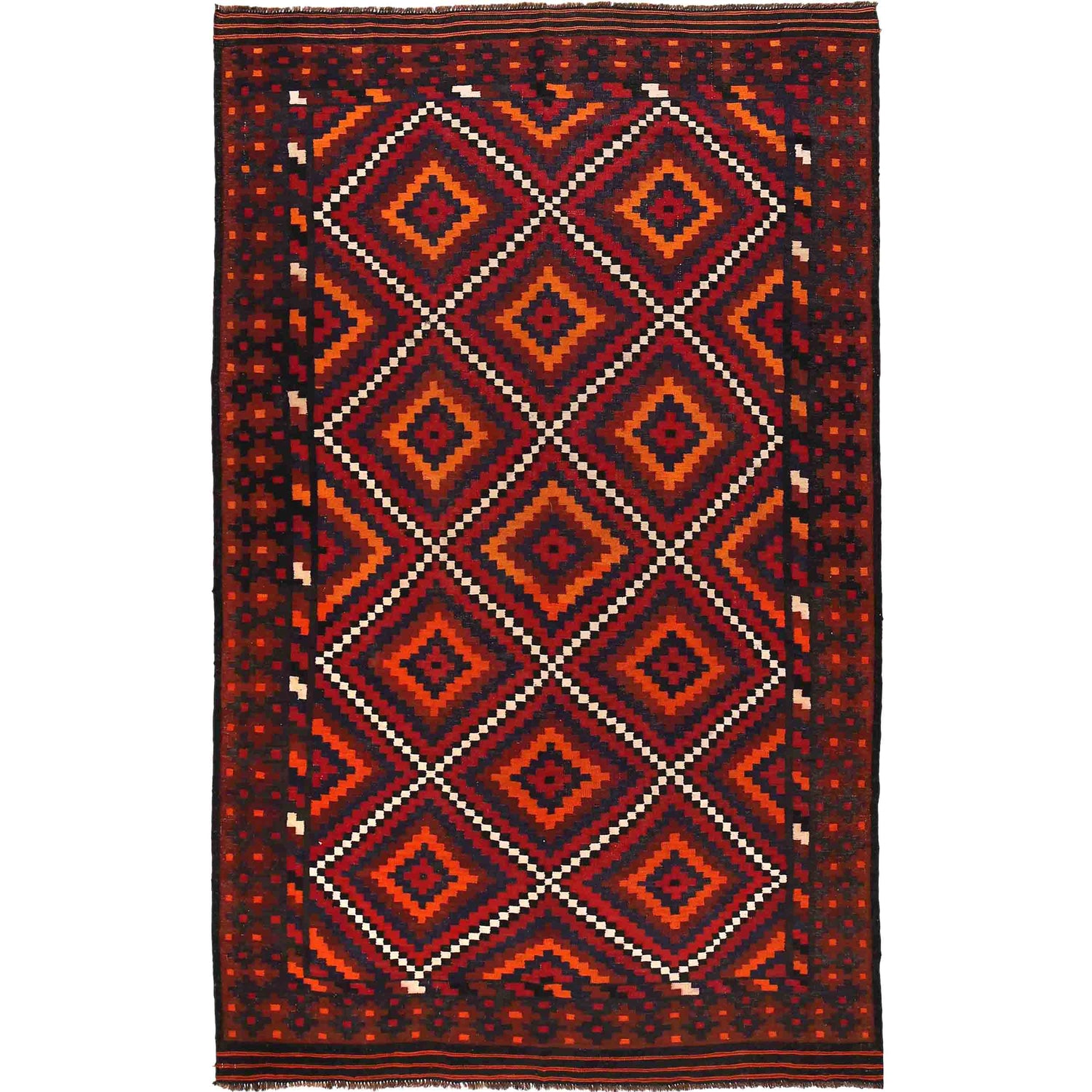 Maimana Kilim Area Rug Handmade Red Floral 7x10 ft