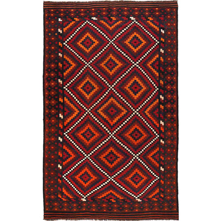 Maimana Kilim Area Rug Handmade Red Floral 7x10 ft