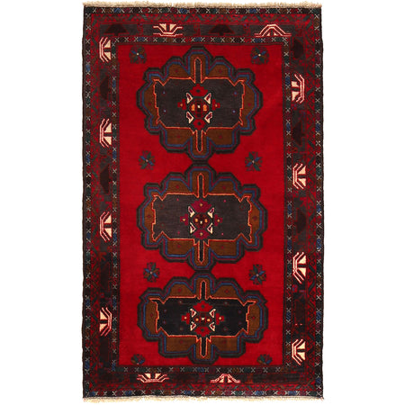 Baluchi Rug Handmade Red Geometric 3x5 ft