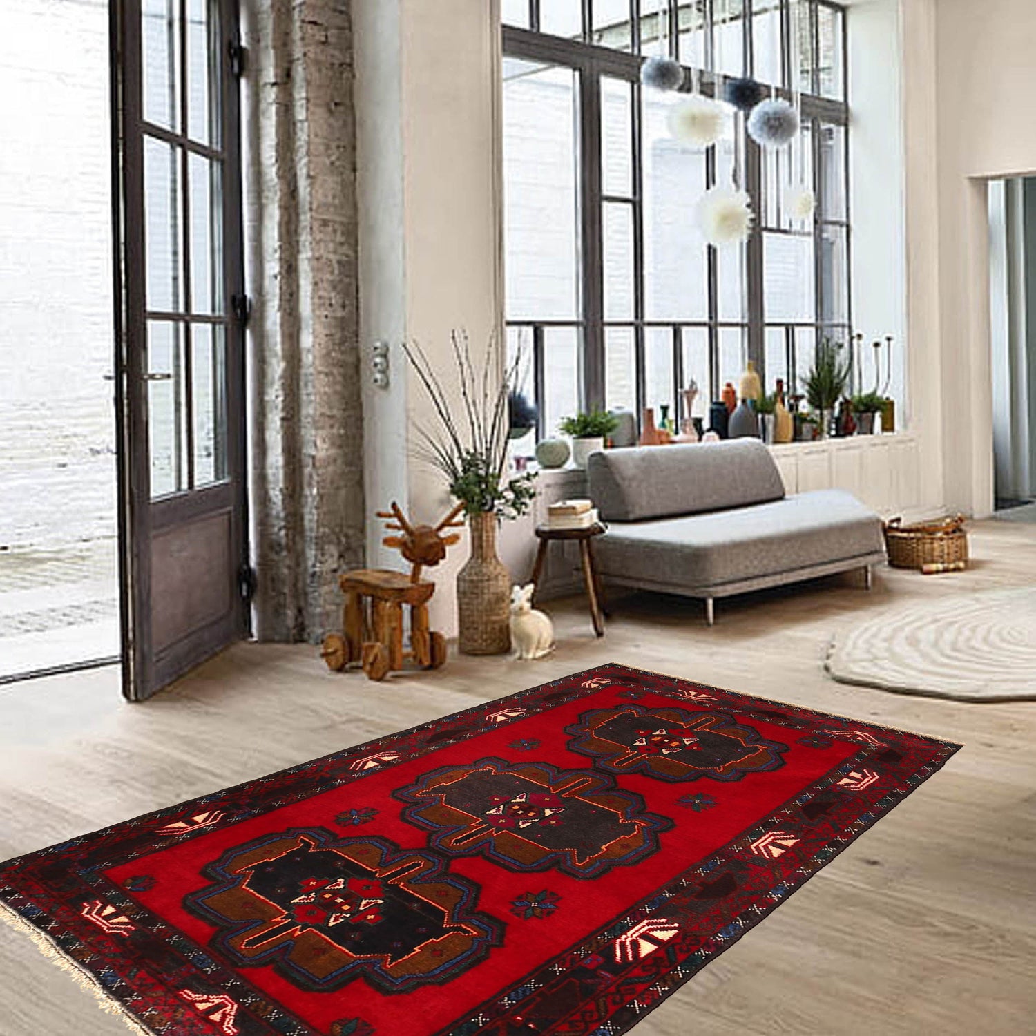Baluchi Rug Handmade Red Geometric 3x5 ft