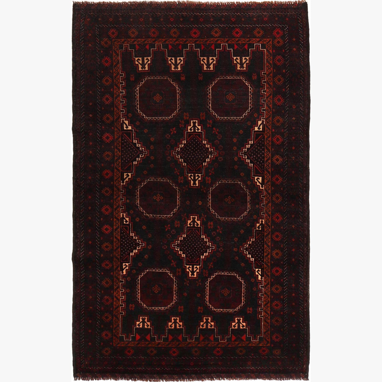 Baluchi Rug Handmade Multi Geometric 4x6 ft