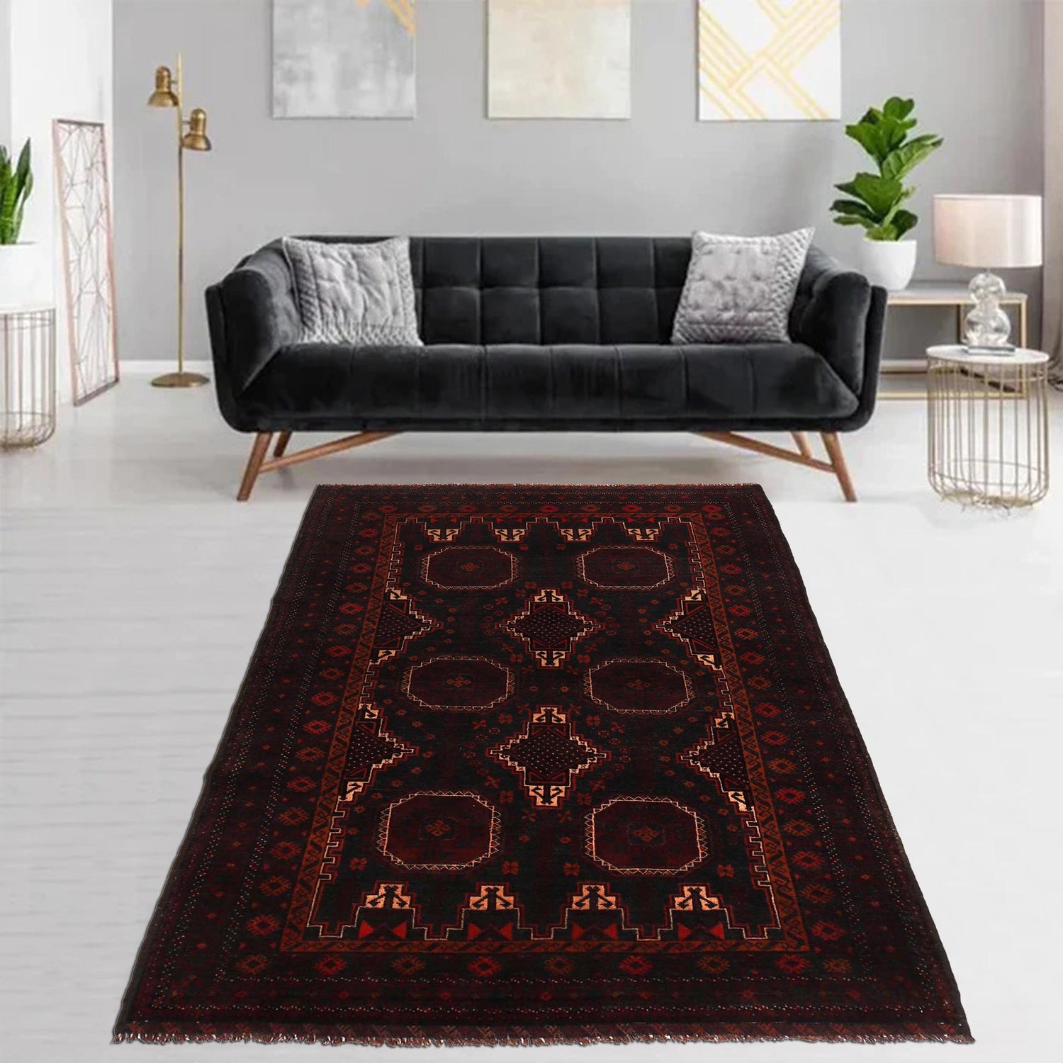 Baluchi Rug Handmade Multi Geometric 4x6 ft
