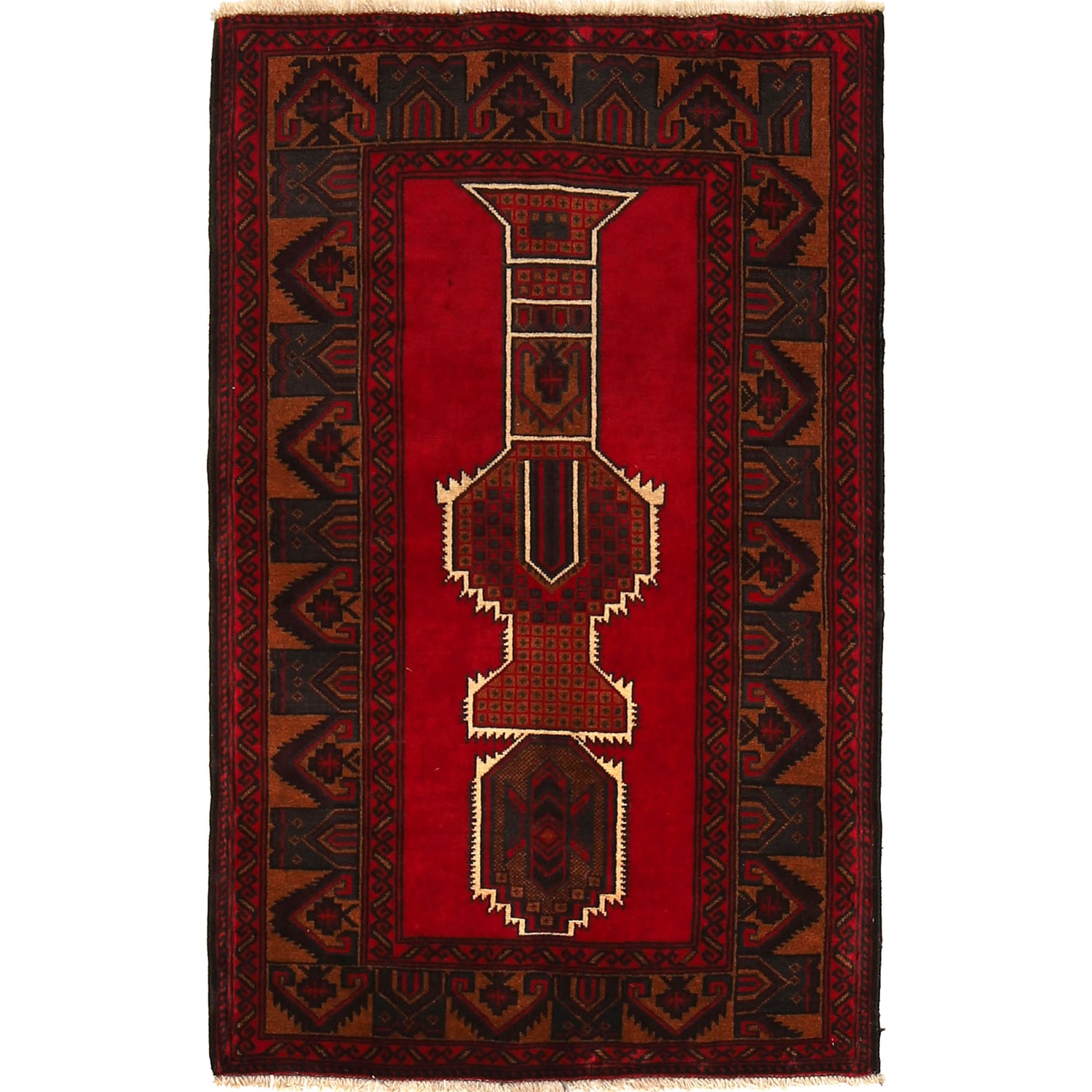 Baluchi Rug Handmade Red Geometric 3x5 ft