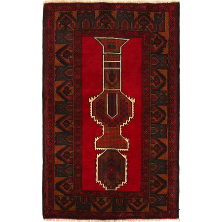 Baluchi Rug Handmade Red Geometric 3x5 ft
