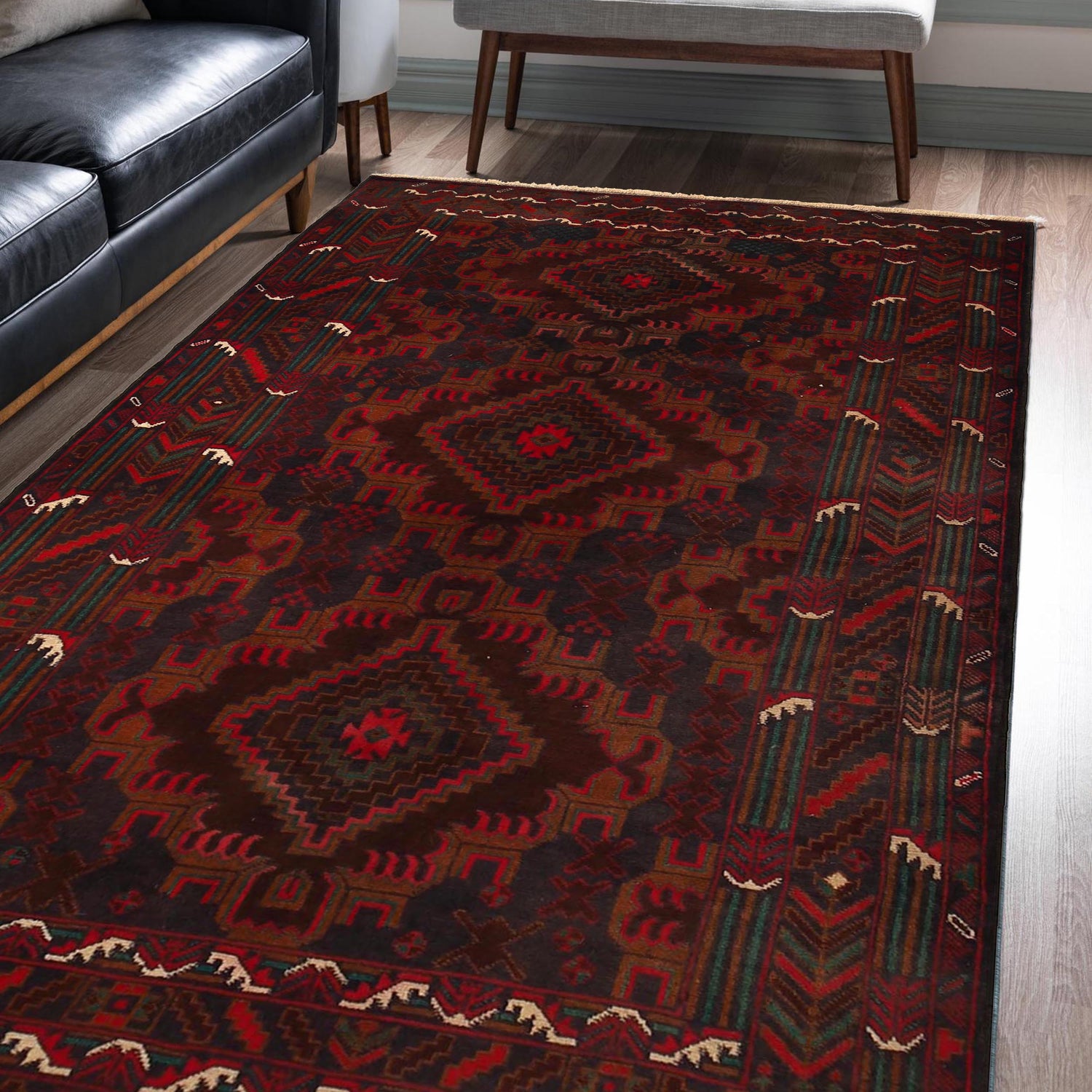 Baluchi Rug Handmade Multi Geometric 4x6 ft