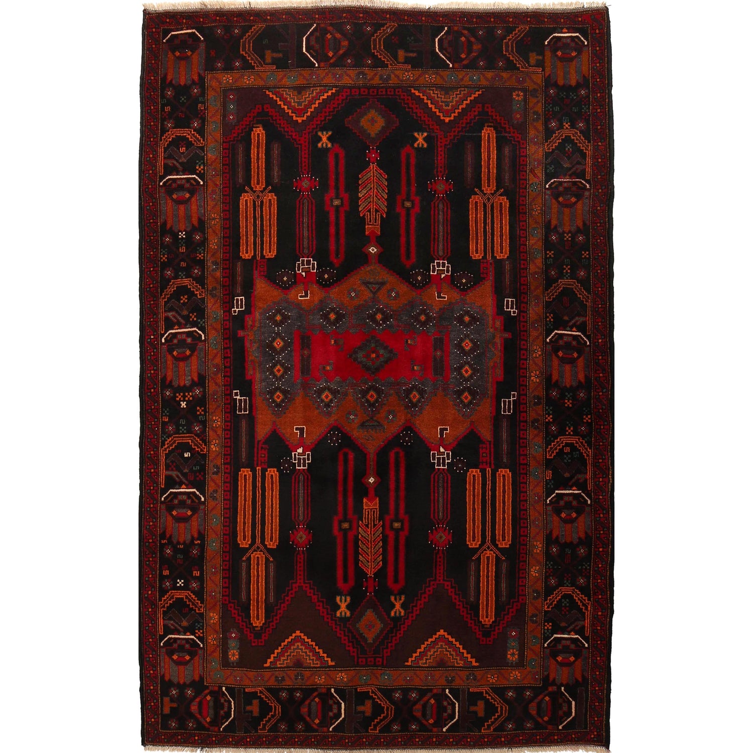 Baluchi Rug Handmade Multi Geometric 4x7 ft