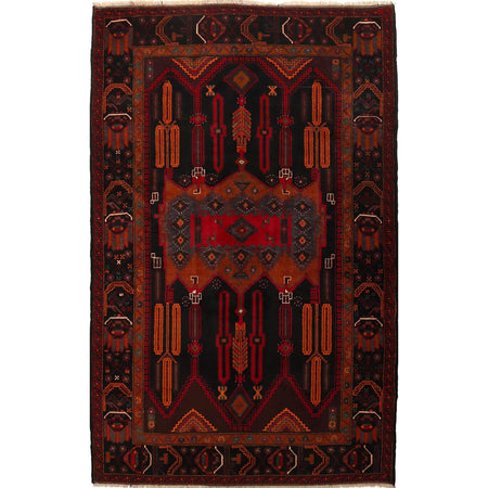 Baluchi Rug Handmade Multi Geometric 4x7 ft
