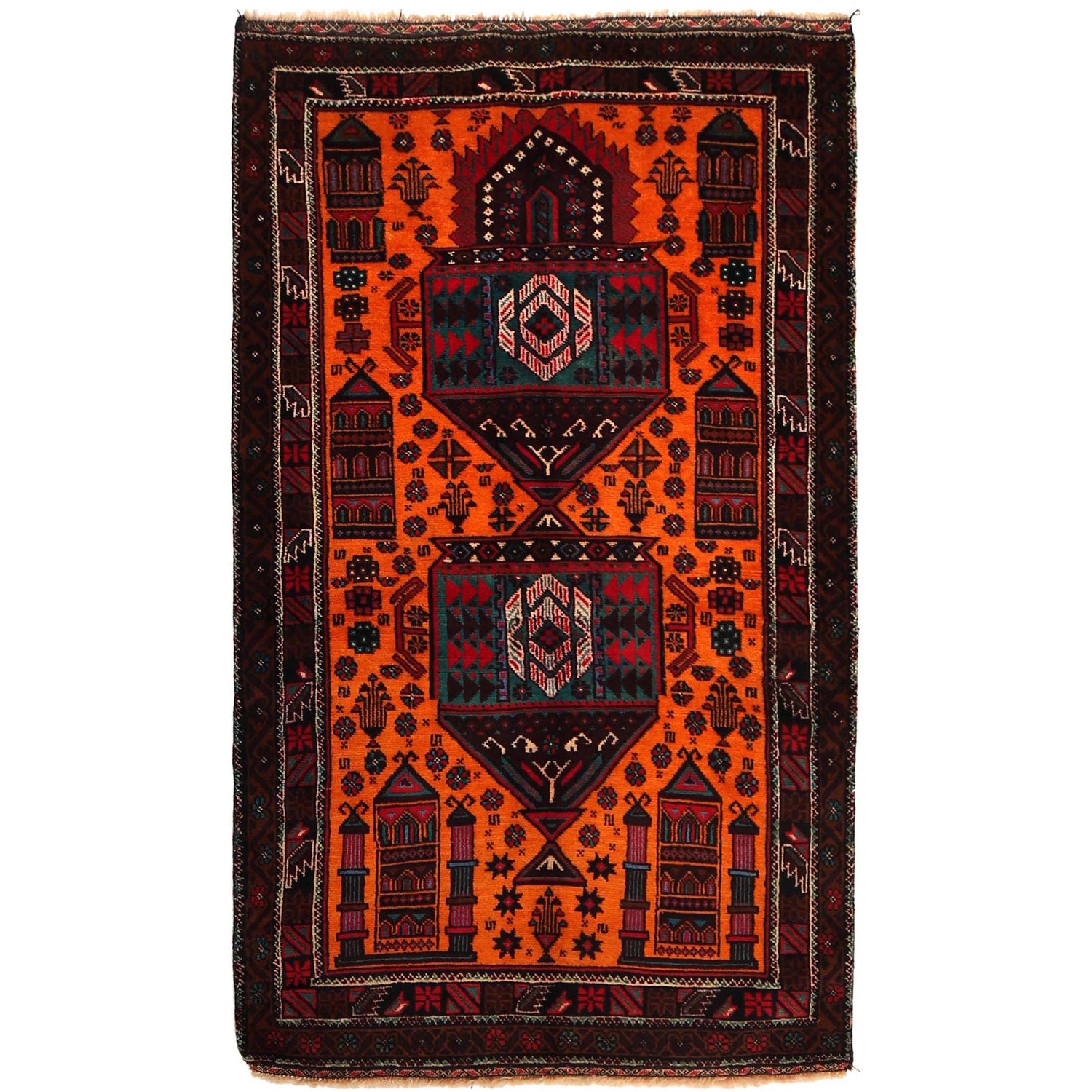 Baluchi Rug Handmade Orange Geometric 3x5 ft