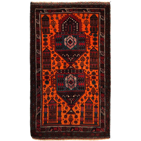Baluchi Rug Handmade Orange Geometric 3x5 ft