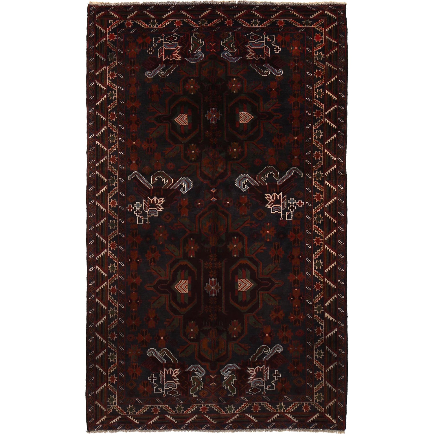Baluchi Rug Handmade Multi Geometric 4x7 ft