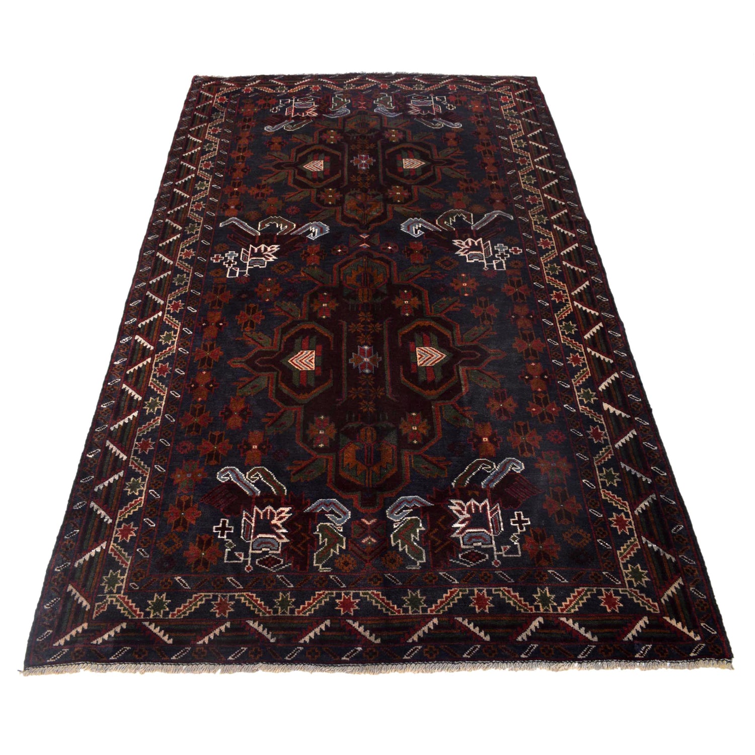 Baluchi Rug Handmade Multi Geometric 4x7 ft