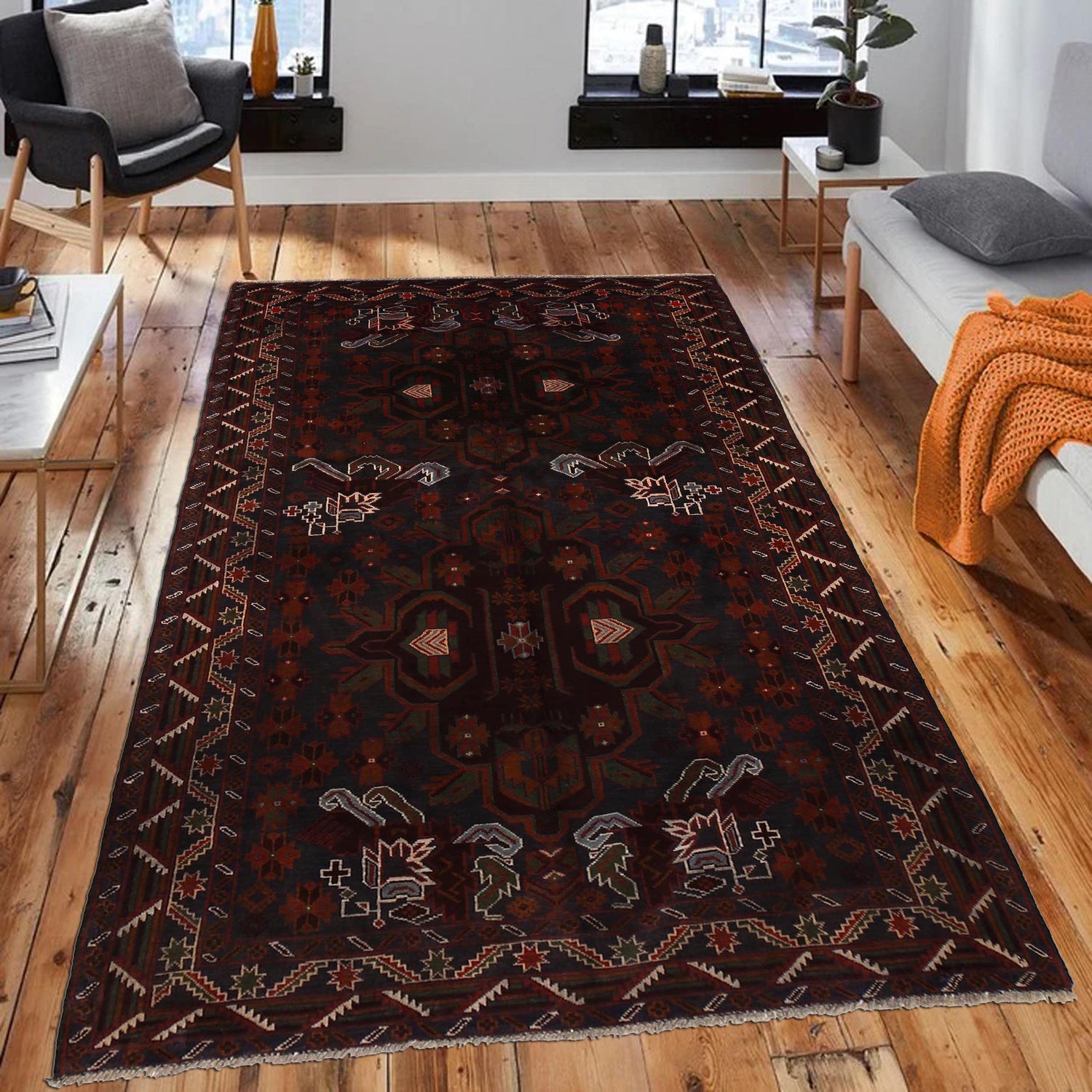 Baluchi Rug Handmade Multi Geometric 4x7 ft